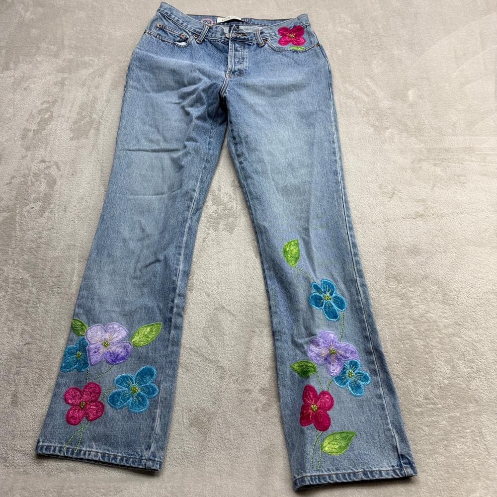 Vintage Gap Bootcut Jeans Womens 10 Floral Embroidered Festival Boho Y2K Hippie